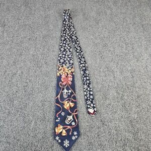 Vintage Cambridge Classics Christmas Tie 100% Silk Navy Snowflakes Bells Holiday
